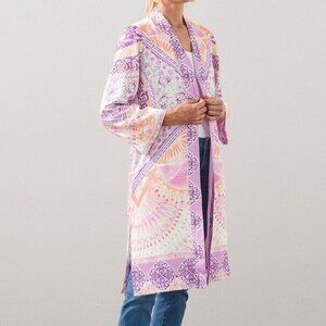 Chicos Duster Boho Multicolor Open Front Kimono Jacket Size 12/14 Gypsy Hippie